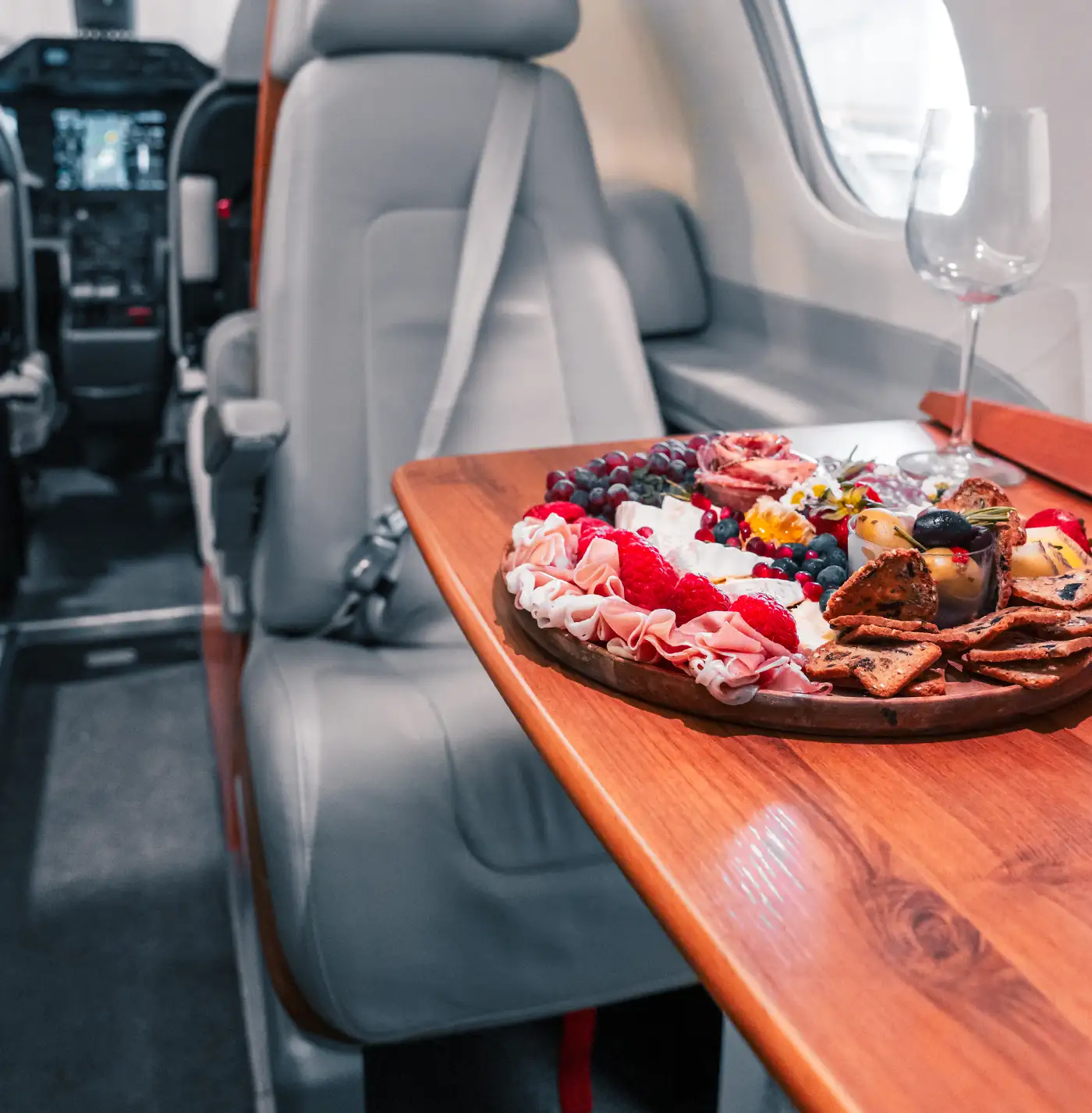 Charcuterie board on private jet